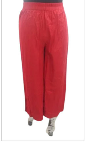 Ladies Comfortable Red Solid Plain Casual Cotton Palazzo For Summer Wear