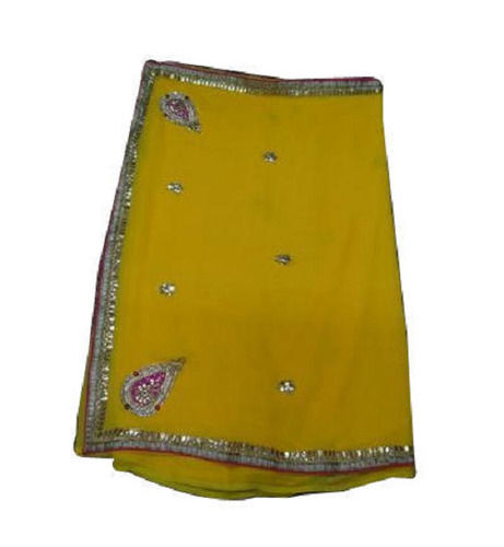 Ladies Mustard Yellow Party Wear Embroidered Stone Work Georgette Saree