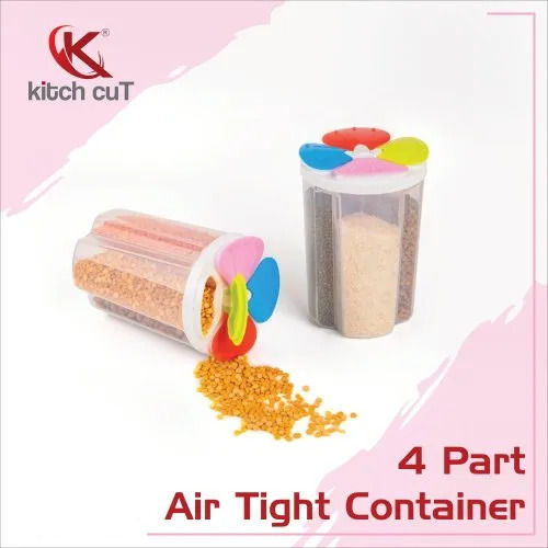 Plastic Transparent Multipurpose 4 Section Airtight Food Storage Container For Kitchen