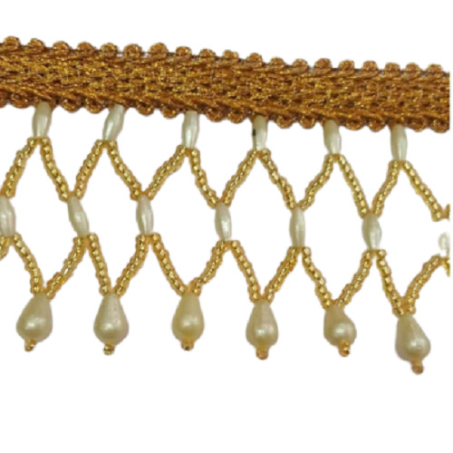 बुना हुआ पैटन और मोतियों की सजावट के साथ पॉलिएस्टर डिजाइनर लेस