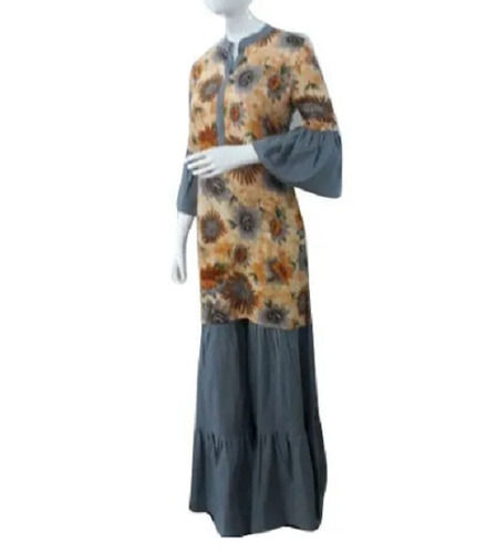 Floral Designed Flared Maxi Dress with Long Bell Sleeves-SunMart Lanka