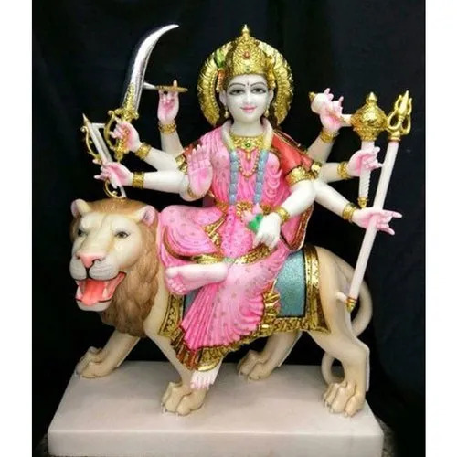 Marble Durga Mata Statue For Temple With 18 Inch Size And Honed Finish