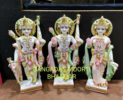 Marble Ram Darbar Statue For Temple With Standing Position And Colored Finish