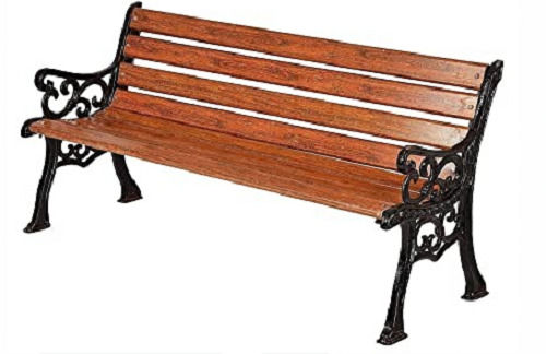 Portable Non Foldable Oil Finishing Teak Wood Garden Bench With Iron Frame and 25 Kg Weight