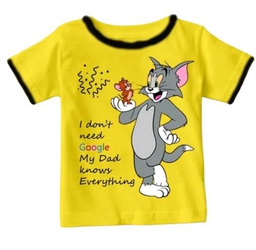 Short Sleeve Round Neck Printed Hypoallergenic Cotton T-Shirt For Kids Age Group: 3 To 5