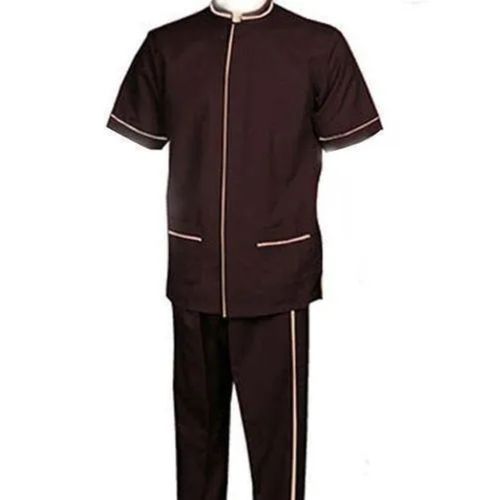 Stand Collar Half Sleeve Cotton Restaurant Shirt And Pant Uniform With Two Pockets 