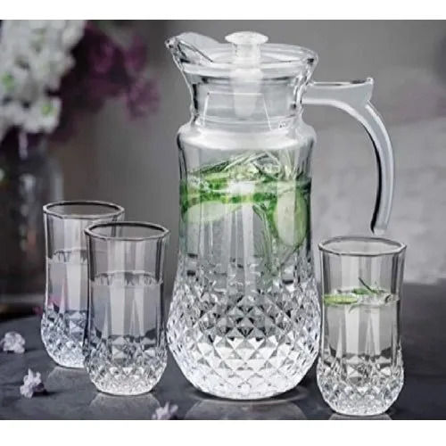 Designer Clear Glass Water Drinking Jug Set For Home And Hotel (4 Pc)