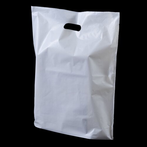 thumbnail interactive-video image 1 of 100 White Plastic Shopping Bags - 28.5x18cm, Supermarket/Grocery Carry Out Bags 1 of 6