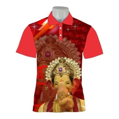 Short Sleeved Polo Collar Printed Pattern Polyester Material T-Shirt For Men 