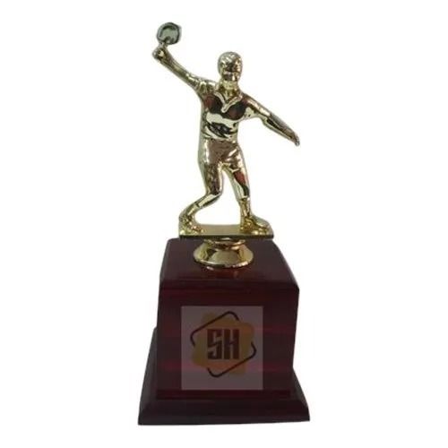 400 Gram Gold Plated Brass And Wooden Badminton Sports Trophy Award  Size: 7 Inch