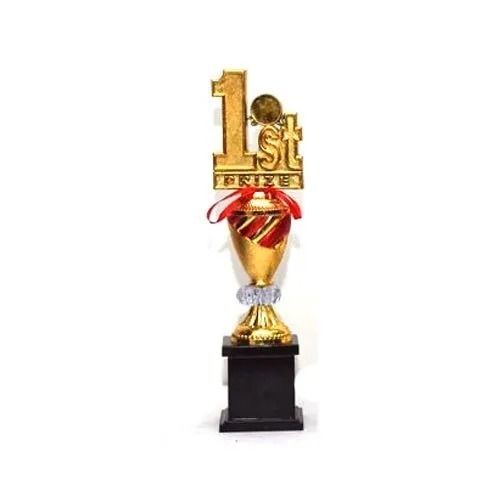 8 Inches Golden And Brown Wooden And Brass 1st Rank Sports Trophy