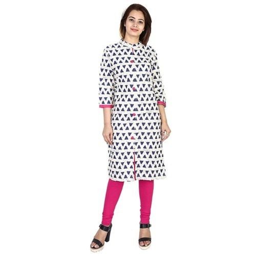 Casual Wear 3/4 Sleeved Printed Pure Cotton Material Kurtis For Women