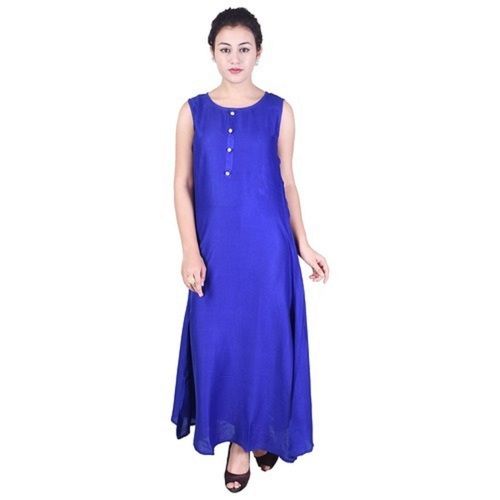 Casual Wear Long Length Pure Cotton Stitched Sleeveless Kurtis For Women