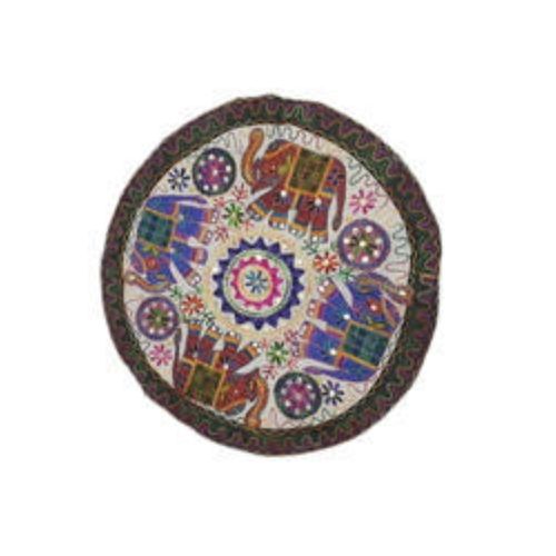 Elegant Look Embroidered Handicraft Patch Work Round Cotton Cover For Table