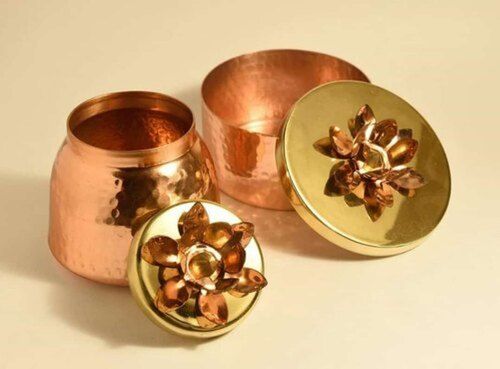 Round Brown Christmas Metal Gift Jar For Dry Fruits (2 Jars Pack)