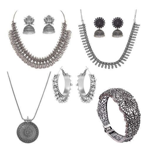 Silver Oxidized Antique Jewelry - Polished Finish, All Occasions Wear for Women