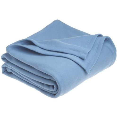 Blue Plain Dyed Over Locking Polyester Double Bed Blanket For Home Use