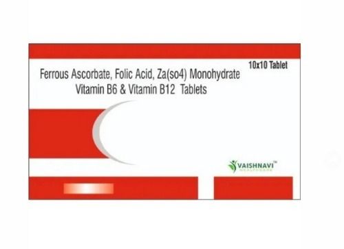  फेरस एस्कॉर्बेट फोलिक एसिड जिंक मोनोहाइड्रेट विटामिन B6 और विटामिन B12 टैबलेट 