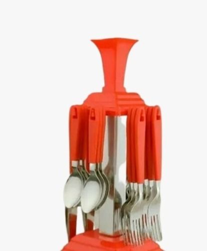 Red Plain Plastic And Stainless Steel Corrosion Resistant Cutlery Set