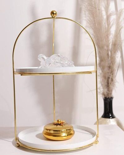 Round Iron White & Gold Metal 2-Tier Cake Stand Snack Platter for Home Decor