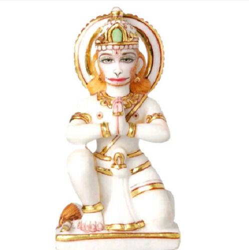 15 Inch Eco Friendly Washable Religious Glossy Finish White Marble Hanuman Statue Gross Weight: 14 Kilograms