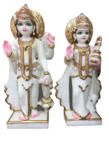 15 Inch Size Handcrafted Glossy Finished Marble Laxmi Narayan Statue