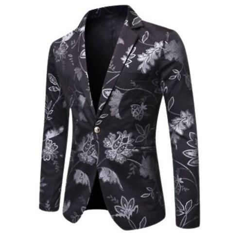 Black Button Closure Full Sleeves Floral Printed Poly Cotton Designer Suit For Men'S