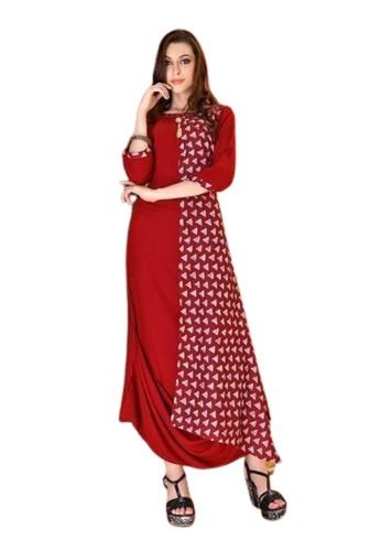 Long Sleeves Style Breathable Quick Dry Printed Modern Cotton Silk Ladies Kurtis