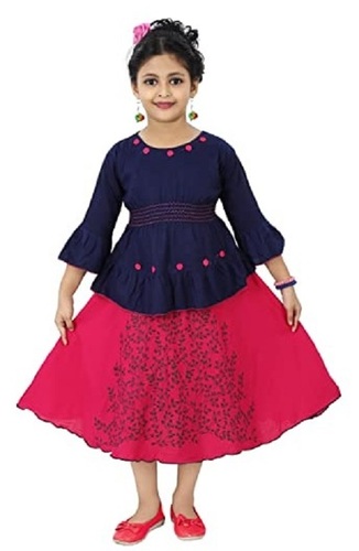 स्टाइल फ़ेस्टिव स्कर्ट और टॉप के लिए प्रिंटेड सॉफ्ट इलास्टिक नो फ़ेड बटन