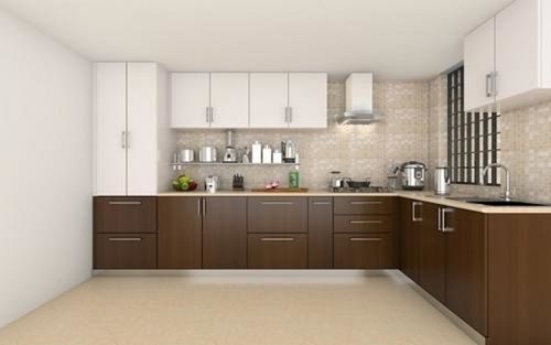 Strong Gloss Finish Sliding Door Wooden L-Shaped Modular Kitchen 