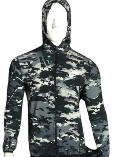 Winter Wear Full-Sleeved Elastic String Army Print Polyester Jacket For Men