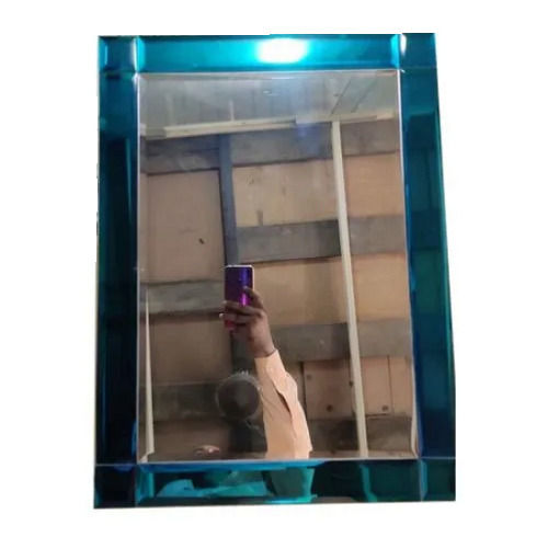 Blue Boarder 5 Mm Thick Wall Mounted Rectangular Plain Glass Mirror