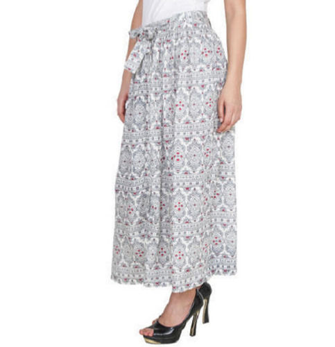 Casual Wear Printed Cotton Straight Women Long Skirts With Ribbon Closure