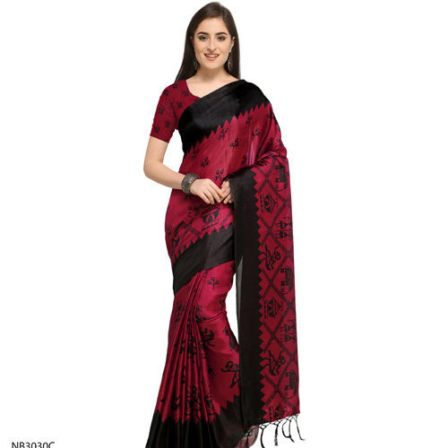 Ladies 6.3 Meter Printed Silk Saree With Blouse Piece for Formal Wear