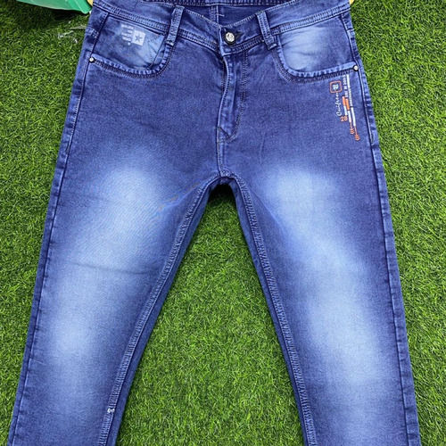 Mens Cotton Knitted Plain Dyed Blue Regular Fit Straight Jeans