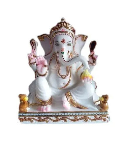 2 Feet Color Painted Religious Marble Ganesha Statue