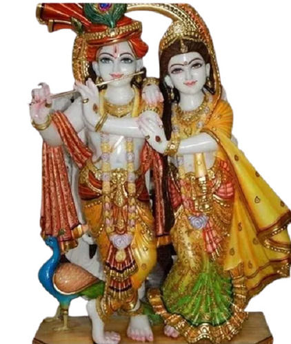 Easy To Install 2 Feet Eco Friendly Color Painted Marble Radha Krishna Statue For Temple And Home