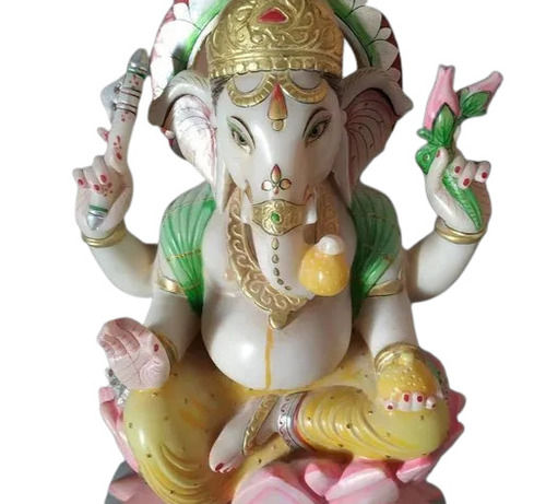 Durable 2 Feet Height And Color Painted Indian Religious Marble Ganesh Statue