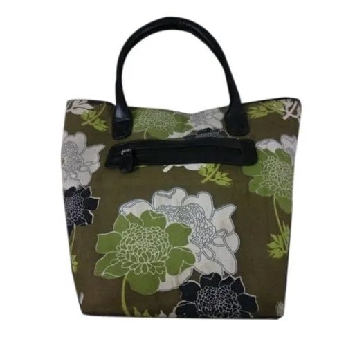 Stylish Modern Zipper Top Floral Print Canvas Handbag For Ladies Pvc Window