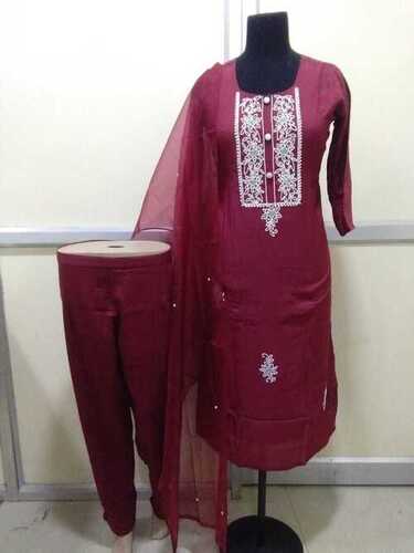 Women's Ethnic Wear Chanderi Cotton Straight Kurta With Pant And Dupatta