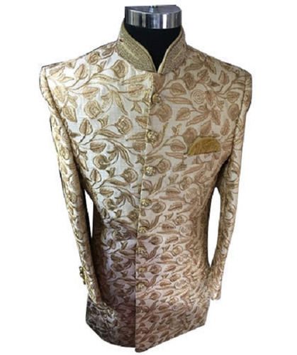 Embroidered Polyester Full Sleeve Stand Collar Indo Western Sherwani For Mens