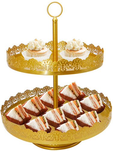 Golden Round Shape 2 Tier Cup Cake Stand