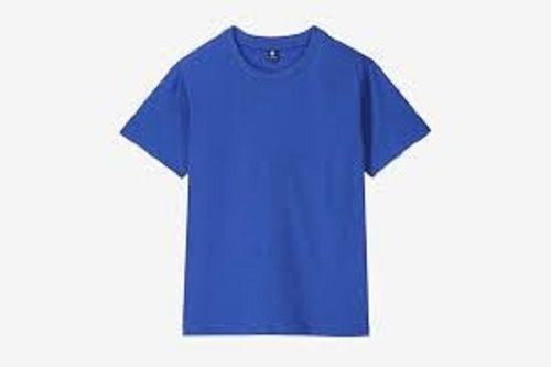 Kids Plain Round Neck Short Sleeve Dark Blue Casual Wear Cotton T Shirt