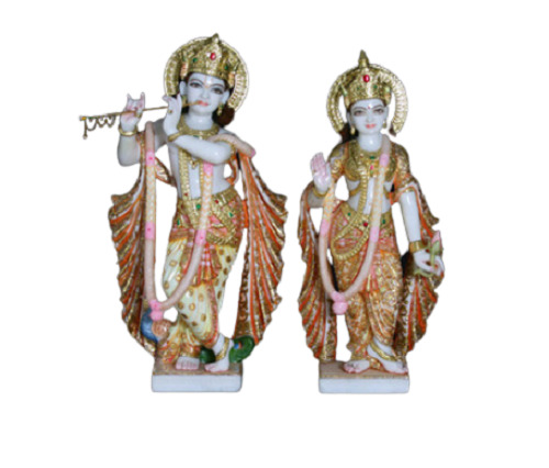 पेंट कोटेड और पॉलिश फिनिश वाली मार्बल राधा कृष्ण की मूर्तियां ऊंचाई: 18 इंच (इंच)