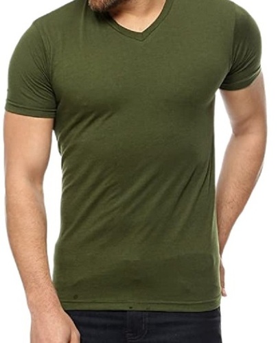 Mens 100% Pure Cotton Short Sleeve V Neck Plain Olive Green T Shirts