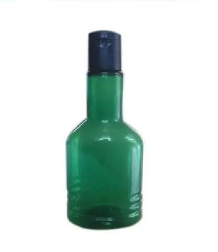 Green 4 Inch Height Round Flip Top Cap Plastic Bottle For Hair Oil 