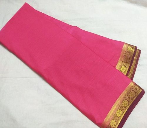 Ladies Traditional Wear Pink Zari Work Plain Cotton Silk Sarees