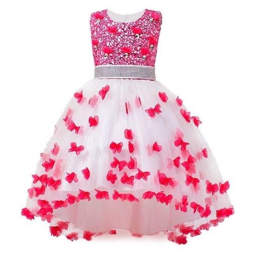 Multi Color Embroidered Party Wear Sleeveless Organza Fabric Frocks For Girls 