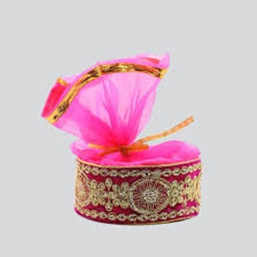 Pink Round Shape Medium Size Cardboard Material 6-Inch Length Embroidered Fancy Gift Box