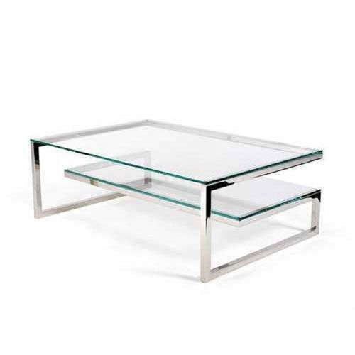 Scratch Resistant Glass And Stainless Steel Center Coffee Table For Living Room